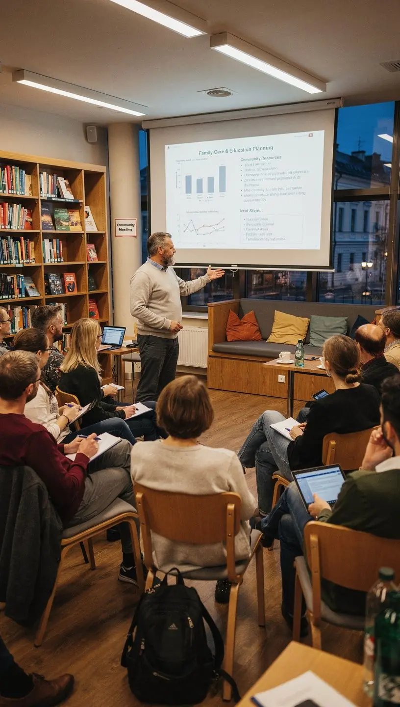 Šeima dalyvauja edukacinėje veikloje, skatinančioje vaikų kūrybiškumą.
